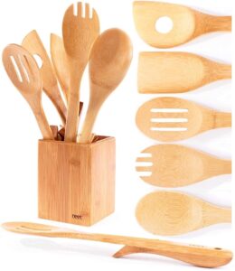 Neet Elevated Wooden Spoons For Cooking 6 Piece Organic Bamboo Utensil Set