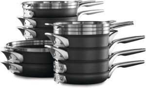 Calphalon Premier Space Saving Pots and Pans Set, 15 Piece Cookware Set,