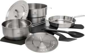Stanley Even Heat Camp Pro Cookset, 11-Piece Camping Cookware Set with Stainless Steel Pots and Pans,