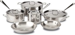 All-Clad D3 Stainless Cookware Set, Pots and Pans, Tri-Ply Stainless Steel, Professional Grade, 10-Piece