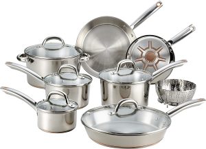 T-fal C836SD Ultimate Stainless Steel Copper Bottom 13 PC Cookware Set, Piece, Silver